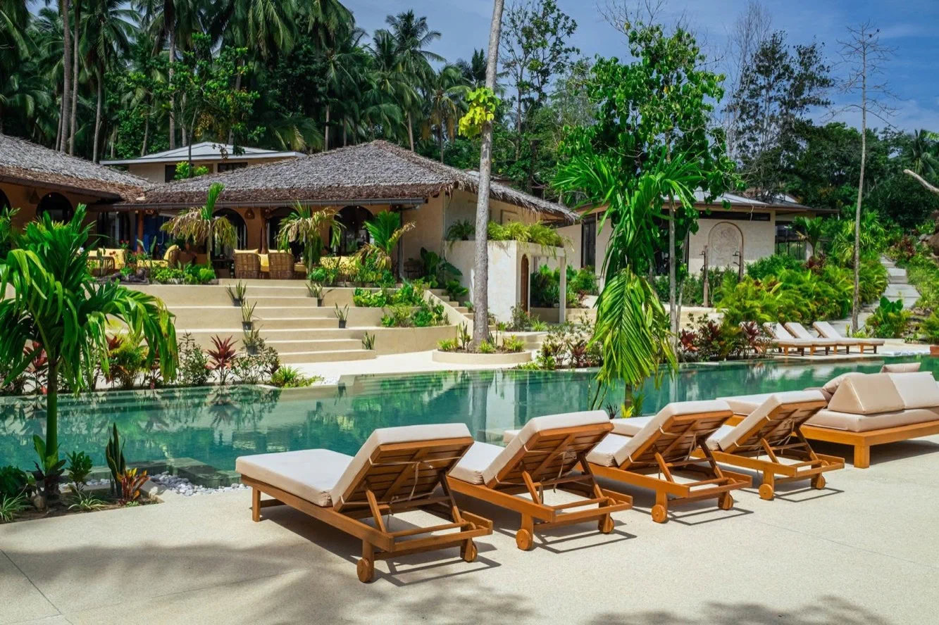 A quiet resort pool between training days