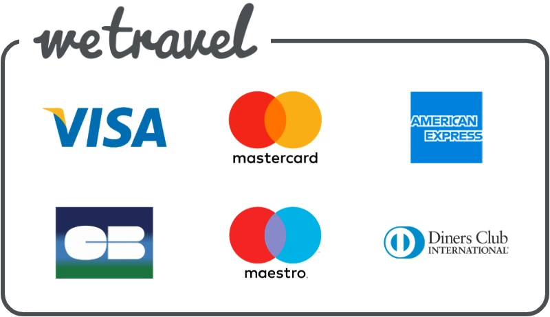 Secure payments through WeTravel: Visa, Mastercard, American Express, Cartes Bancaires, Maestro and Diners Club
